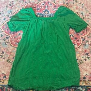 Women’s Square Neck Eyelet Puff Sleeve dress- Green